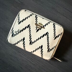 Coach Cream and Black Chevron Zip Wallet